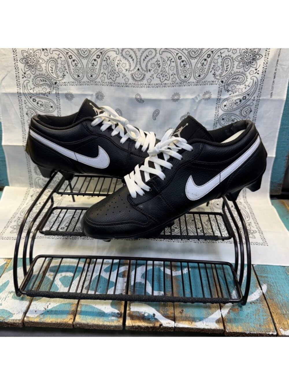 Nike Jordan 1 Low TD Football Cleats Black/White FJ6245-001 Men’s Sz 9.5
